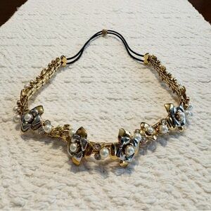 Henri Bendel Two-Tone w/ Faux Pearl Floral Headband/Shirt Collar Necklace/Choker